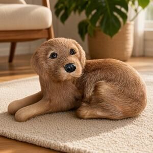 Vintage Fur Covered Dog Figurine Brown Collectible Decor Unmarked 5 x 9